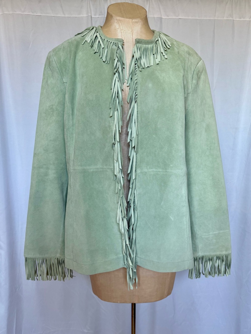 VINTAGE Green Suede Fringe Jacket - Picture 2 of 12